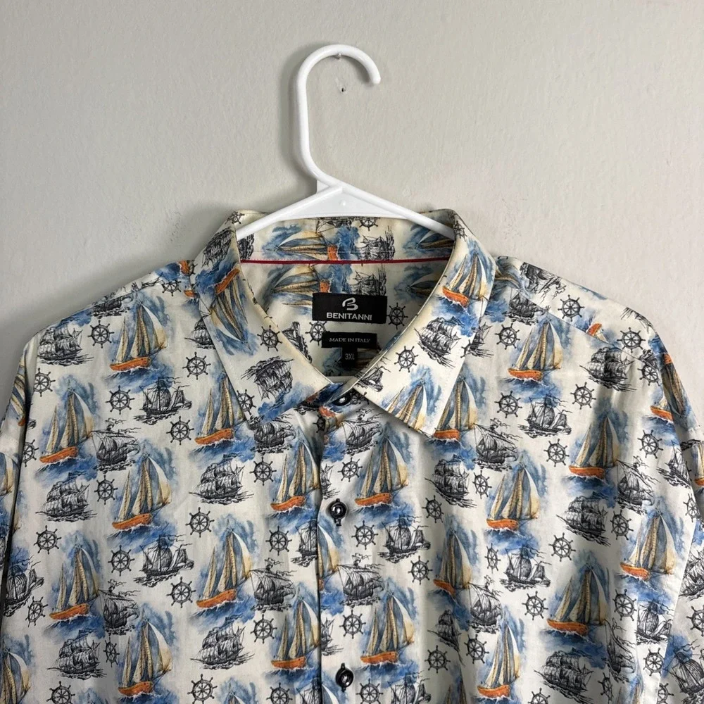 Benitanni Marco Vintage Boat Men's Italian Luxury Nautical Button Down Shirt 3xl